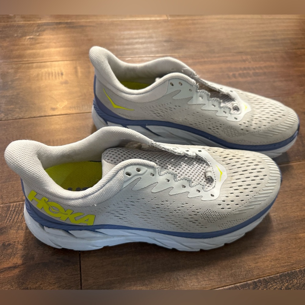 Women’s HOKA One One Clifton 7 Running Shoes Gray, Blue, Lime - Picture 2 of 10